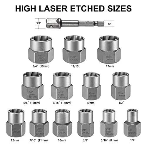 THINKWORK 14-Piece Bolt Extractor Kit, 3/8" Drive, 760g (1.6lb) | Removes Stripped, Rusted, Rounded Fasteners thumbnail 6