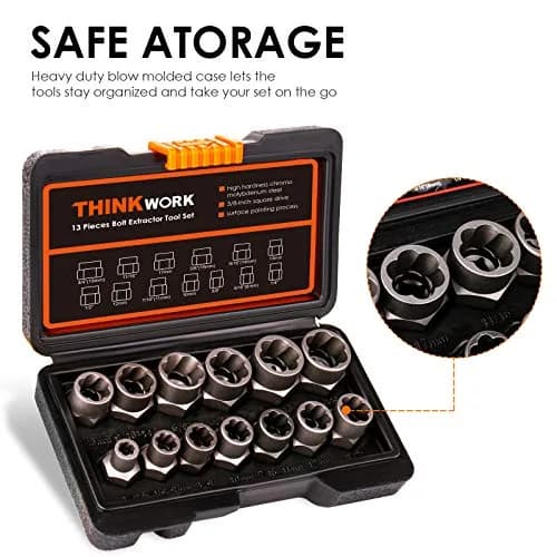 THINKWORK 14-Piece Bolt Extractor Kit, 3/8" Drive, 760g (1.6lb) | Removes Stripped, Rusted, Rounded Fasteners thumbnail 7