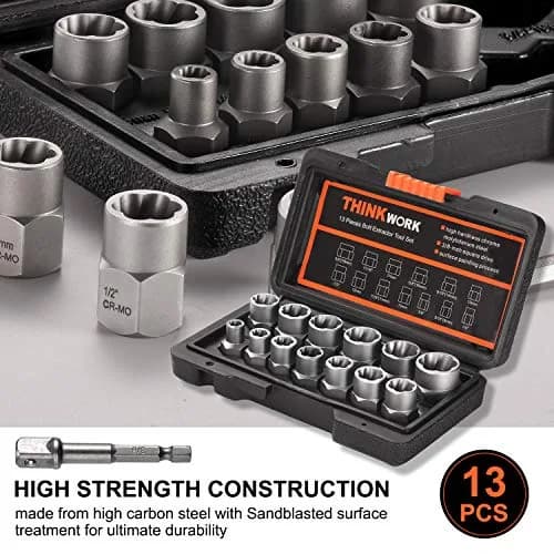 THINKWORK 14-Piece Bolt Extractor Kit, 3/8" Drive, 760g (1.6lb) | Removes Stripped, Rusted, Rounded Fasteners thumbnail 2