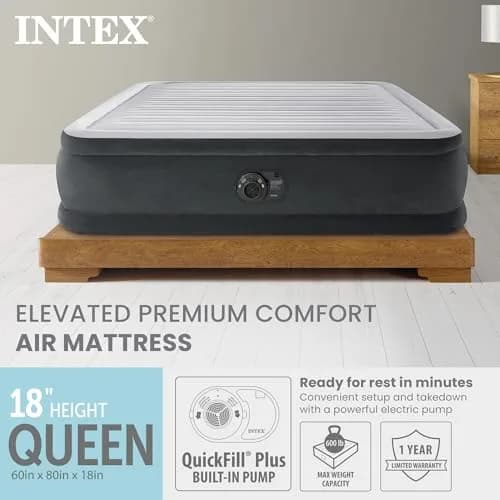 Intex Dura-Beam Deluxe 18" Queen Air Mattress with Built-in Pump | 45.7cm (18") Queen Air Mattress with Built-in Pump thumbnail 2