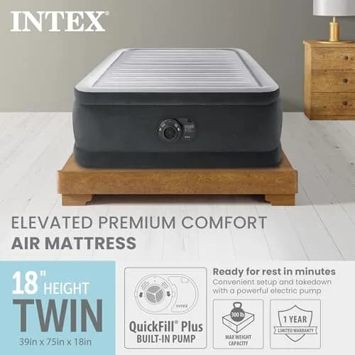 Intex Dura-Beam Deluxe 18" Twin Size Air Mattress with Built-in Pump | 45.7cm (18") Elevated Comfort thumbnail 2