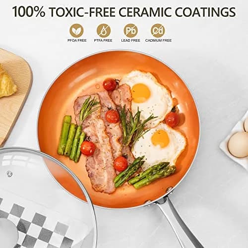 MICHELANGELO Copper Frying Pan Set with Lid 8" & 10" | Nonstick Copper Pans with Glass Lid (110 characters) thumbnail 5