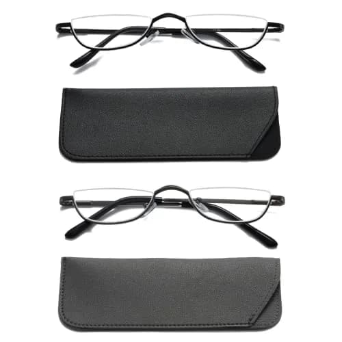 Viseng Half Frame Reading Glasses for Women Men 1.0 Diopter | Slim Metal Semi Rimless thumbnail 1