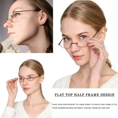 Viseng Half Frame Reading Glasses for Women Men 1.0 Diopter | Slim Metal Semi Rimless thumbnail 2