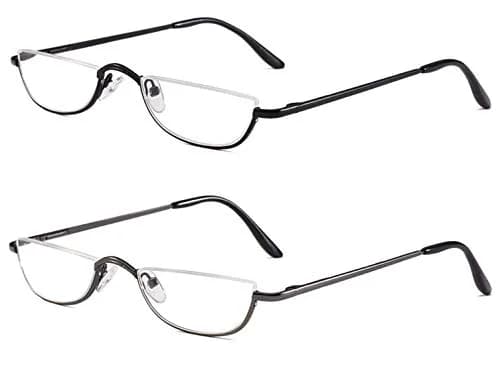 Viseng Half Frame Reading Glasses for Women Men, Slim Half Moon Metal Semi Rimless 3.5 Diopters | Flat Top Design thumbnail 3
