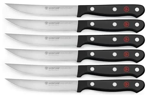 Wüsthof Gourmet 6-Piece Steak Knife Set, Black | Precision Laser-Cut Blades for Perfect Cuts thumbnail 1
