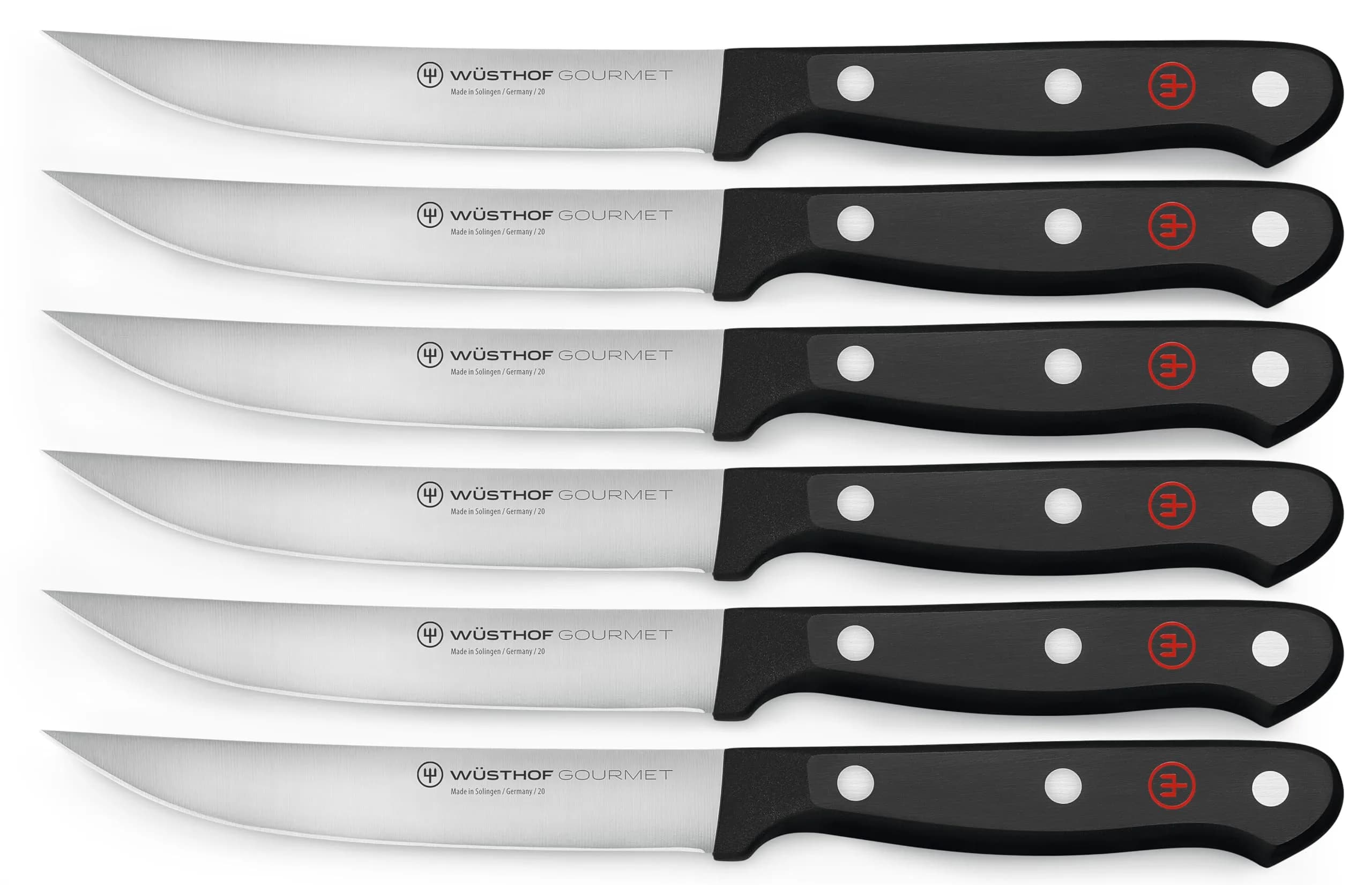 Wüsthof Gourmet 6-Piece Steak Knife Set, Black | Precision Laser-Cut Blades for Perfect Cuts
