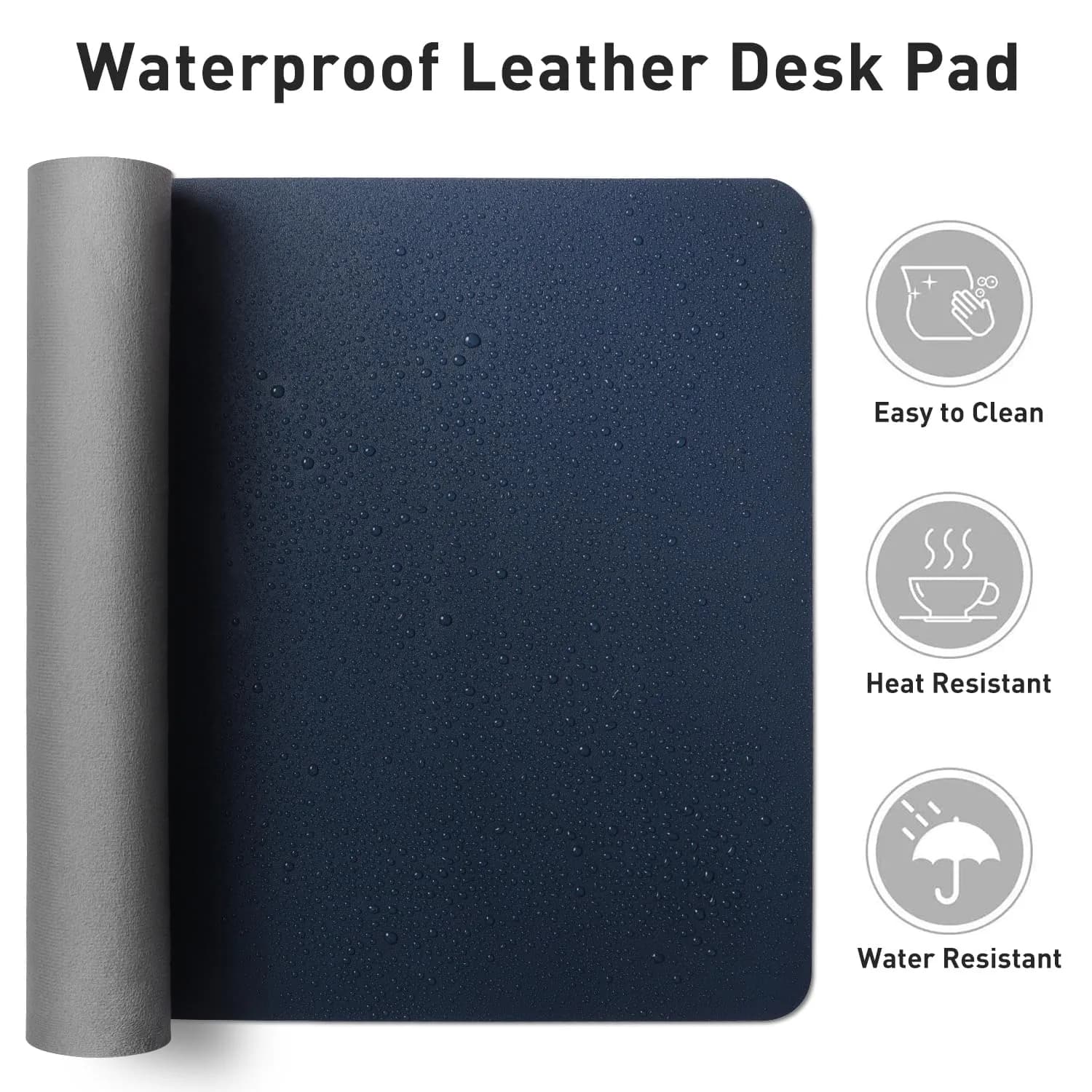 Aothia Dark Blue 36" x 17" Leather Desk Pad Protector - Premium PU Leather Mouse Pad & Office Desk Mat - view 6