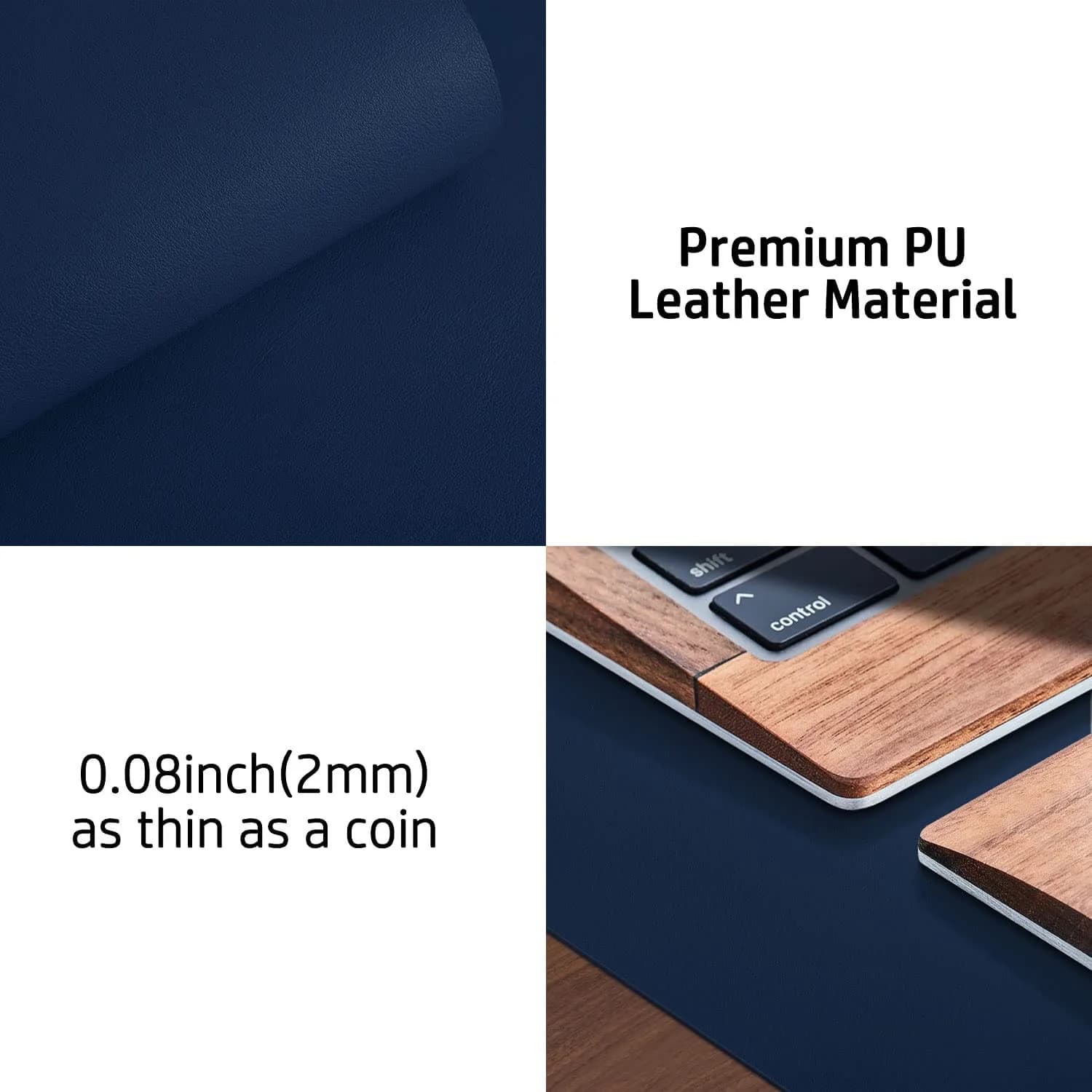 Aothia Dark Blue 36" x 17" Leather Desk Pad Protector - Premium PU Leather Mouse Pad & Office Desk Mat - view 7