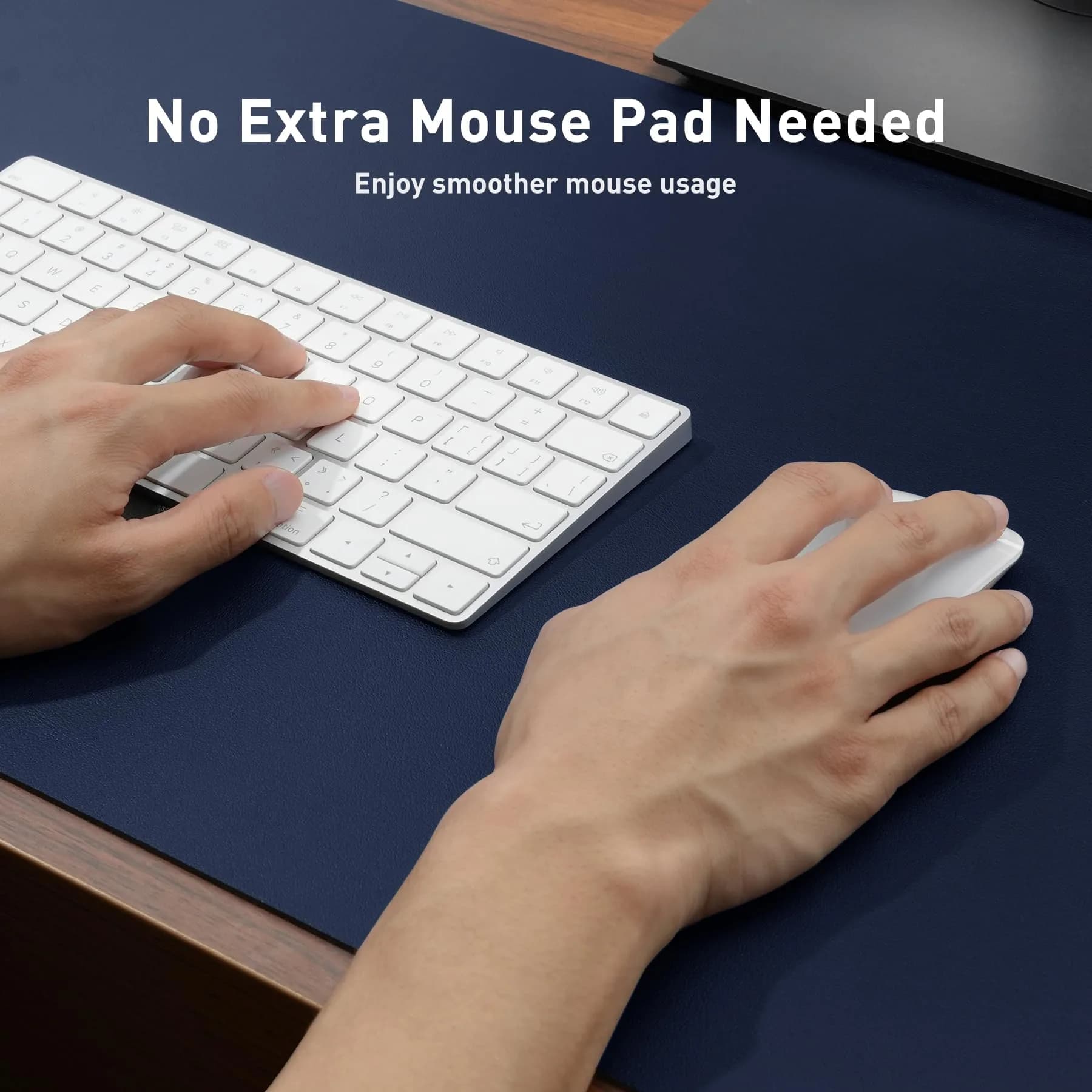Aothia Dark Blue 36" x 17" Leather Desk Pad Protector - Premium PU Leather Mouse Pad & Office Desk Mat - view 4