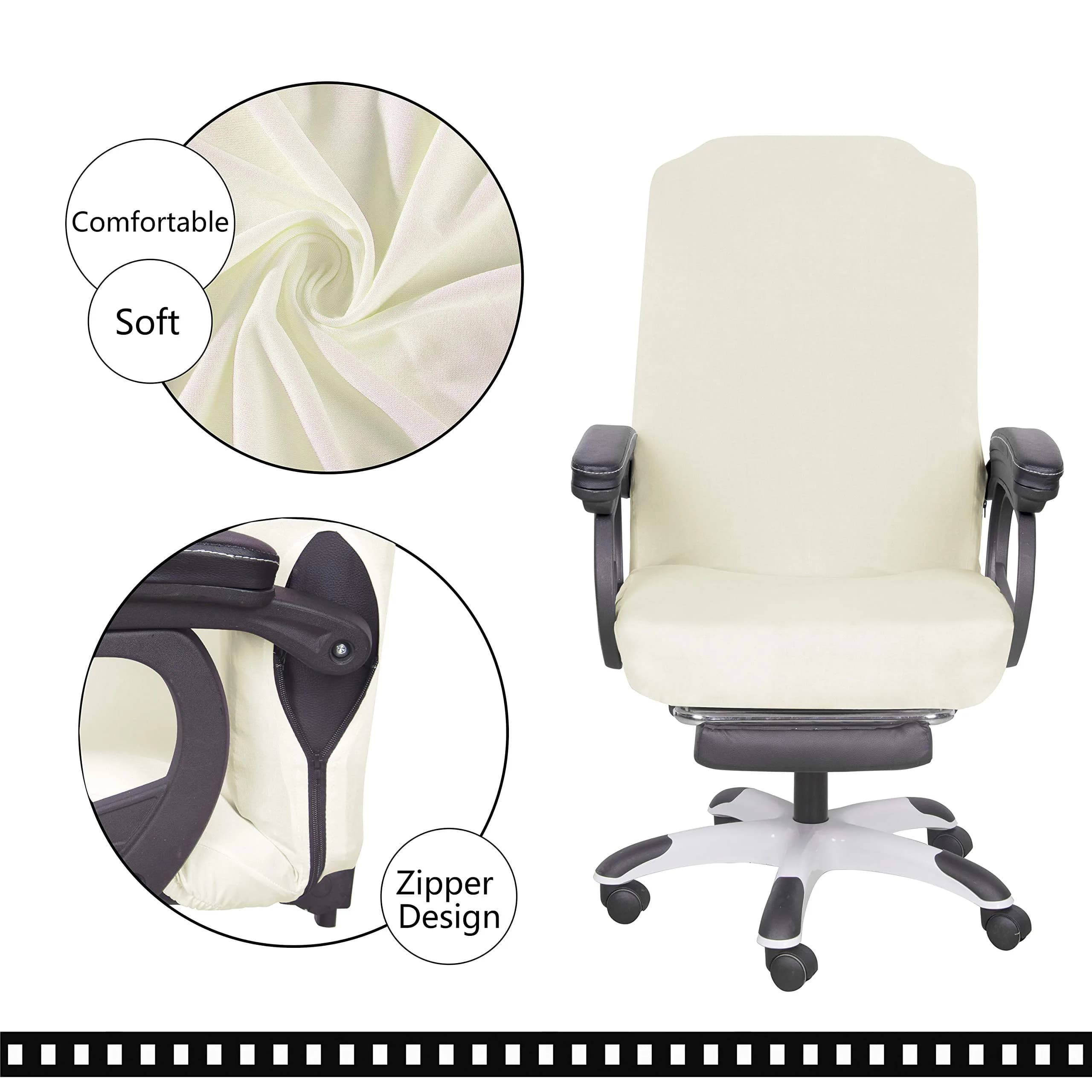 SARAFLORA Ivory Large Office Chair Cover - Removable, Washable Stretch Fit Protector (1 Piece) - view 4