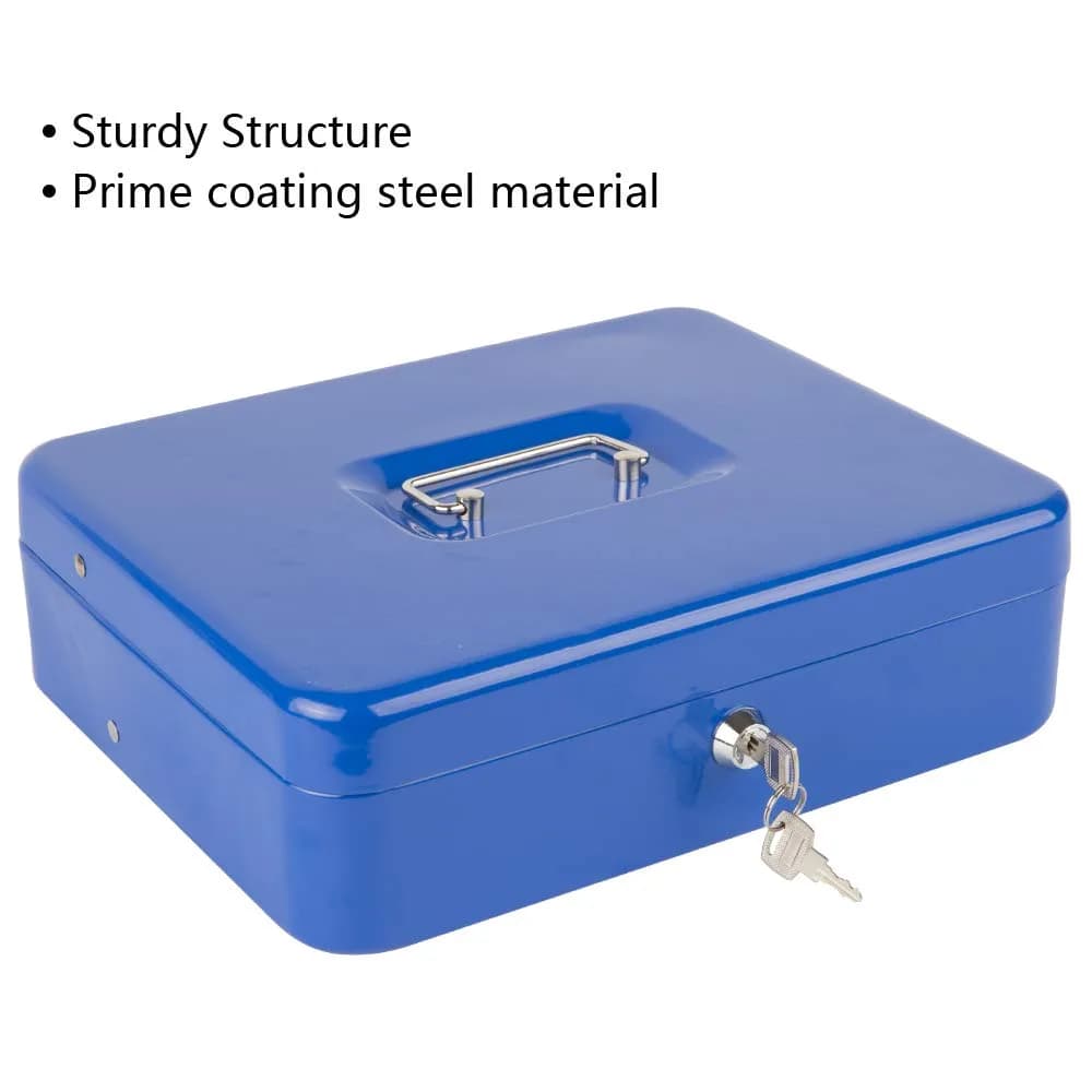 KYODOLED Locking Cash Box with Key Lock, Money Box with Cash Tray, 30cm (11.81") Blue XL Large - view 7