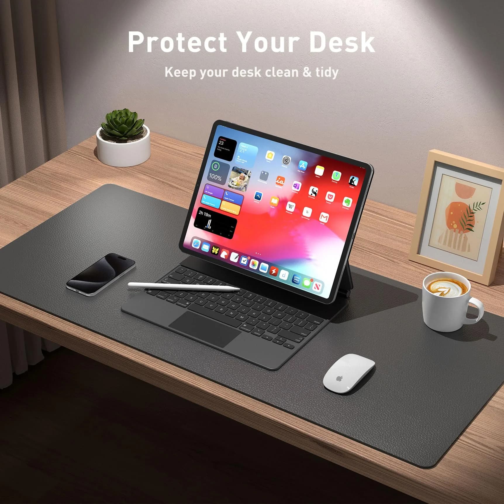 Aothia Gray PU Leather Desk Pad Protector, 23.6" x 13.7" | Protects Desks from Scratches and Stains - view 3