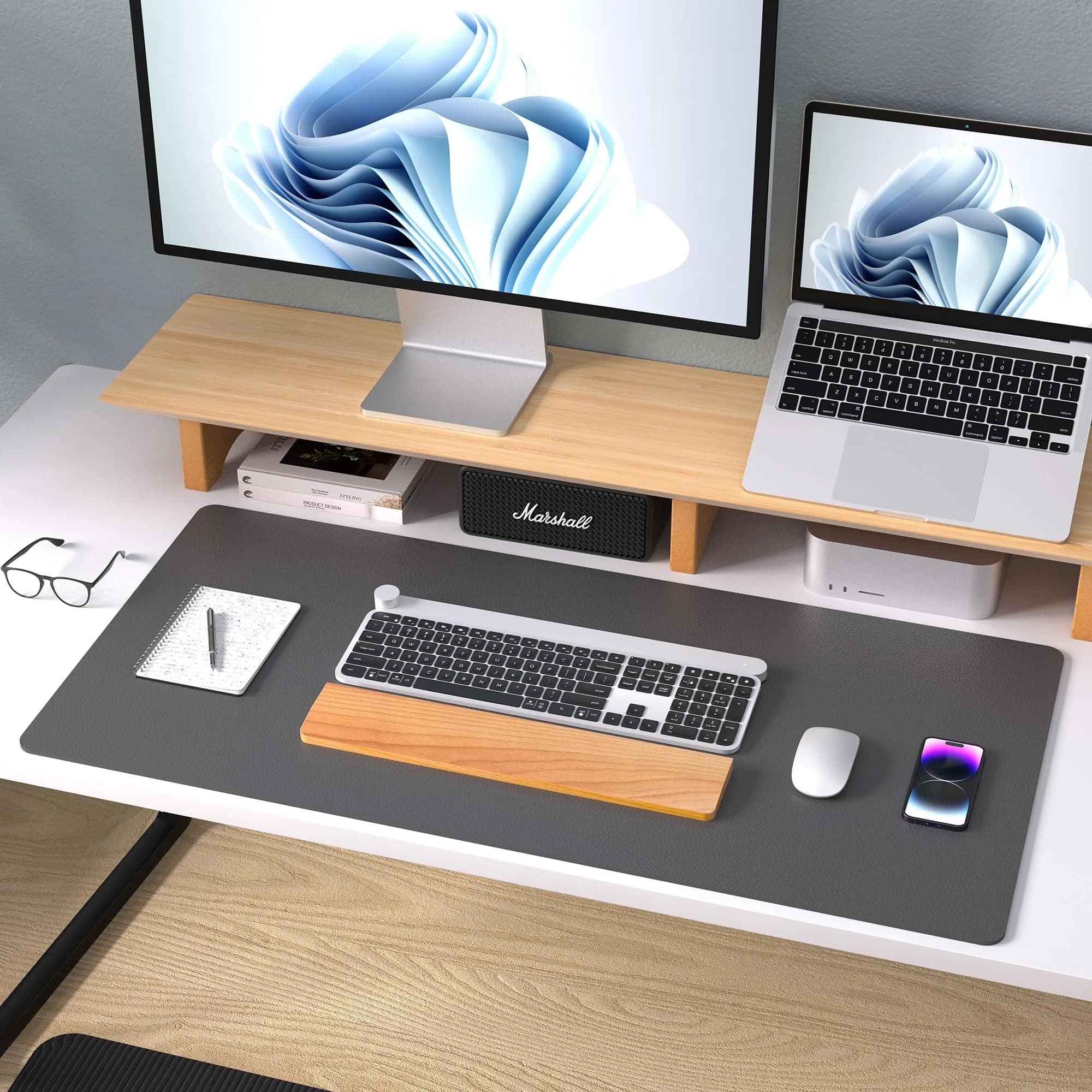 Aothia Gray PU Leather Desk Pad Protector, 23.6" x 13.7" | Protects Desks from Scratches and Stains - view 9