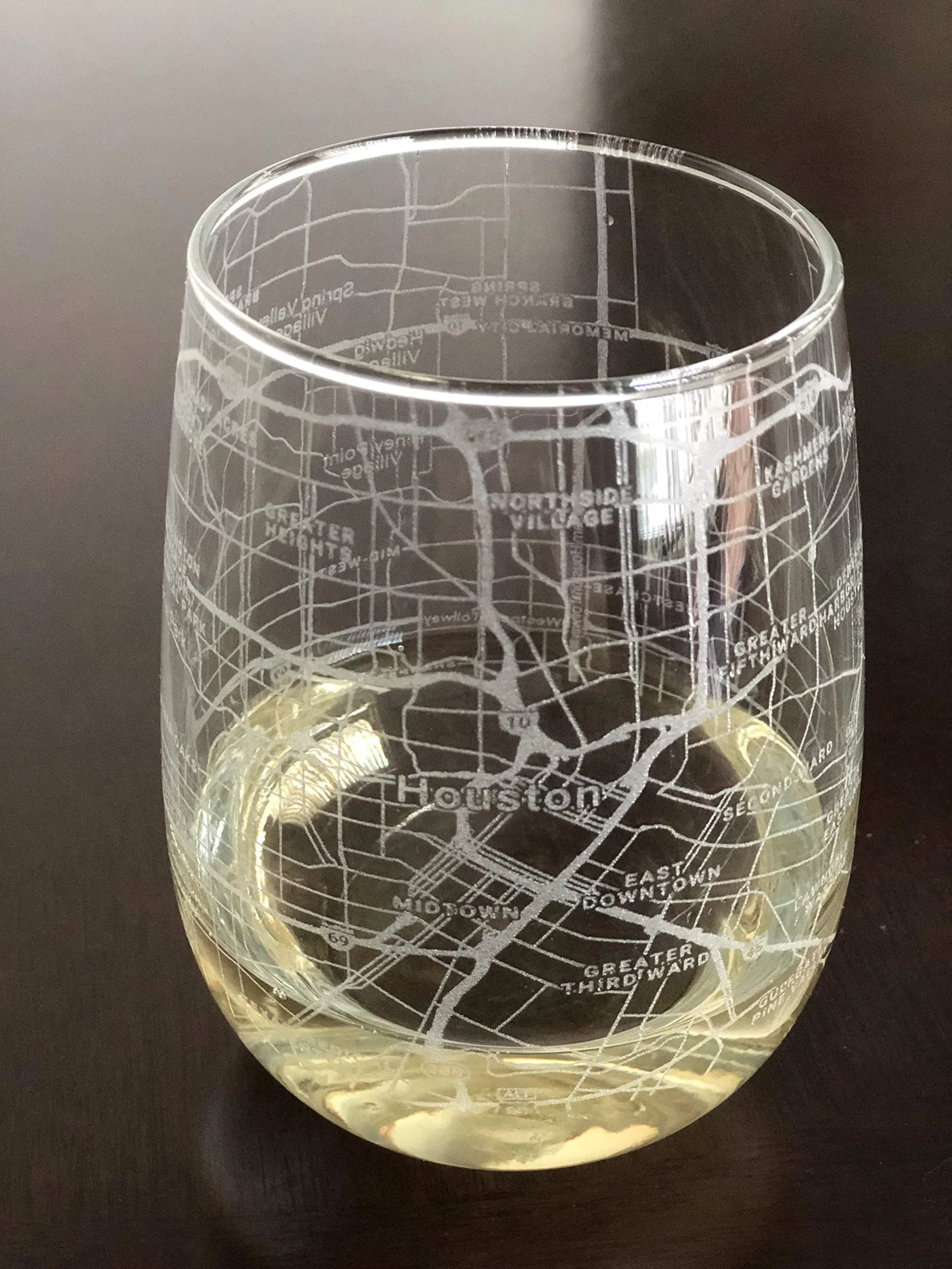Or Something Stemless 17oz Wine Glass Urban City Map Houston Texas | Etched Glassware for Wine Lovers - main product image