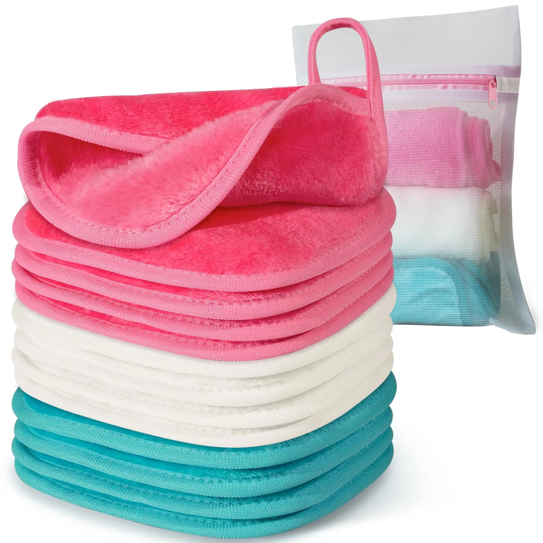 Natwag Reusable Makeup Remover Cloths 15cm x 15cm (6" x 6") | Pack of 12 Microfiber Face Washcloths with Mesh Bag - main product image