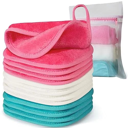 Natwag Reusable Makeup Remover Cloths 15cm x 15cm (6" x 6") | Pack of 12 Microfiber Face Washcloths with Mesh Bag thumbnail 1
