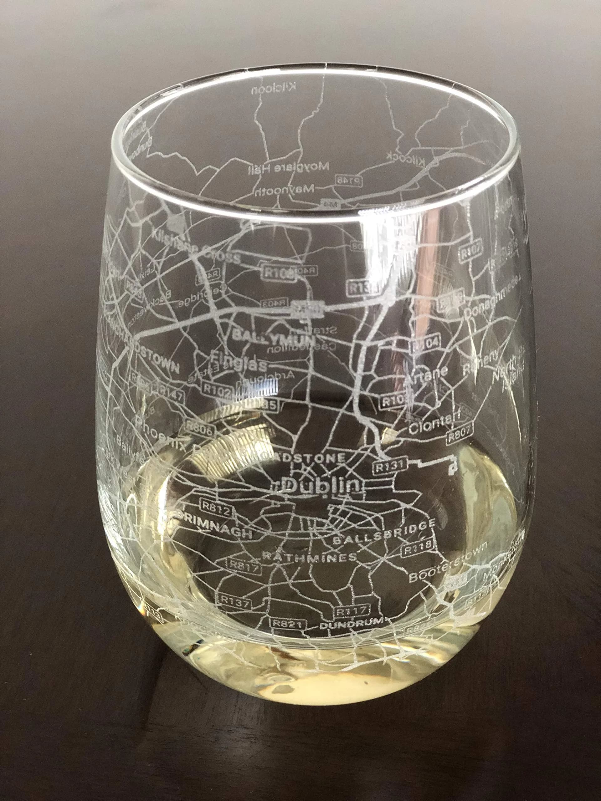 Or Something 17oz Stemless Wine Glass with Dublin Ireland City Map | Dishwasher Safe & Made in USA — Clear