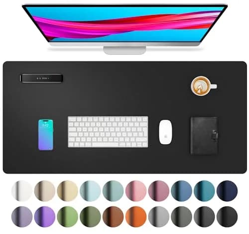Aothia Black PU Leather Desk Pad Protector 60cm x 35cm (23.6" x 13.7") | Non-Slip Waterproof Surface for Office & Home — Black