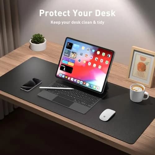 Aothia Black PU Leather Desk Pad Protector 60cm x 35cm (23.6" x 13.7") | Non-Slip Waterproof Surface for Office & Home thumbnail 3