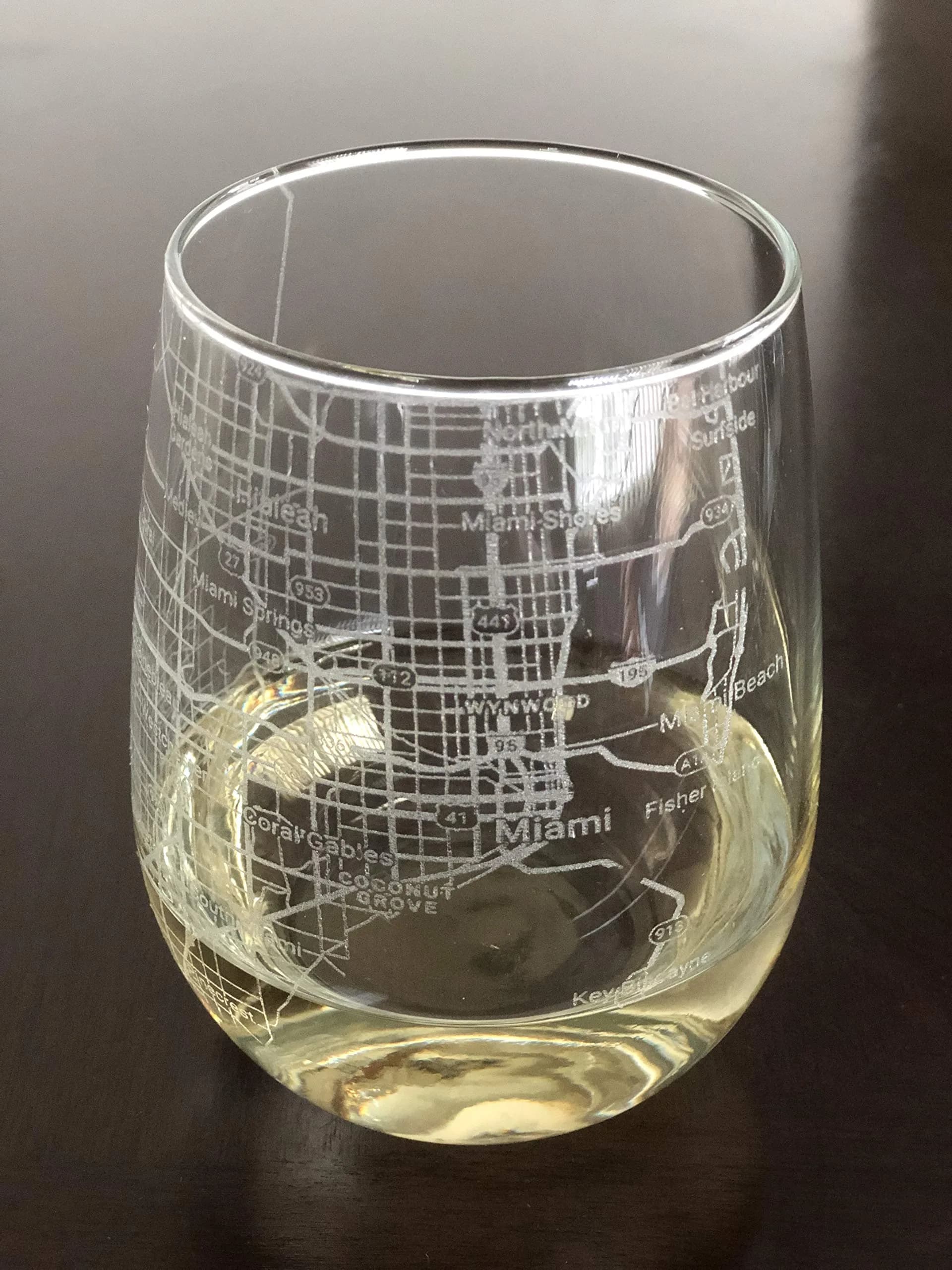 Or Something Stemless 17oz Wine Glass Urban City Map Miami Florida | Etched Glassware — Clear