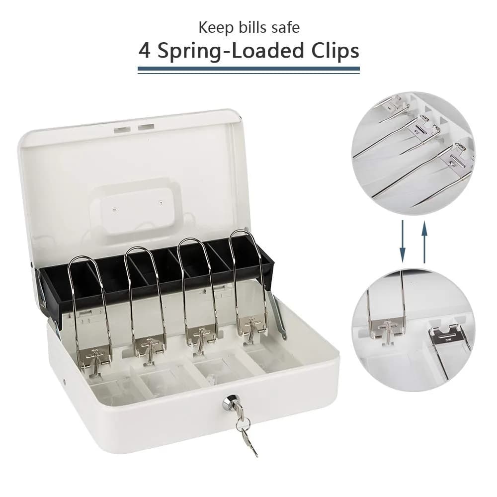 KYODOLED Locking Cash Box with Key, Money Box with Tray, White XL Large (30cm x 24cm x 9cm) - view 3