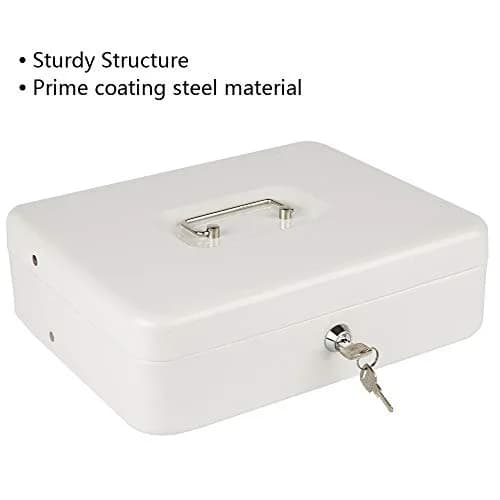 KYODOLED Locking Cash Box with Key, White XL Large | Sturdy Steel Construction with 5-Compartment Tray thumbnail 7