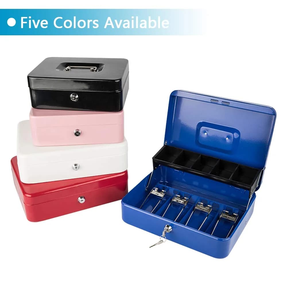 KYODOLED Locking Cash Box with Key, Money Box with Tray, White XL Large (30cm x 24cm x 9cm) - view 6