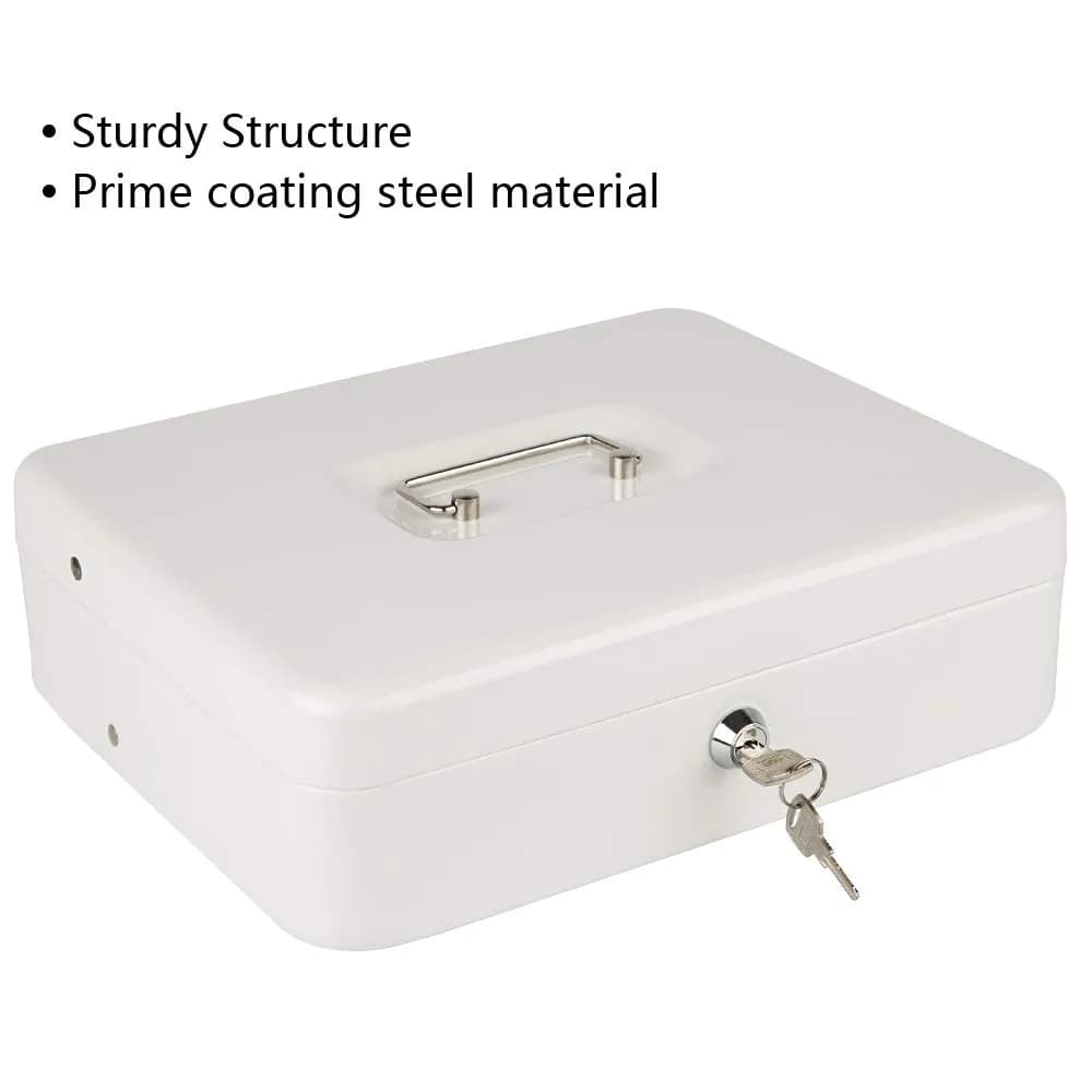 KYODOLED Locking Cash Box with Key, Money Box with Tray, White XL Large (30cm x 24cm x 9cm) - view 7