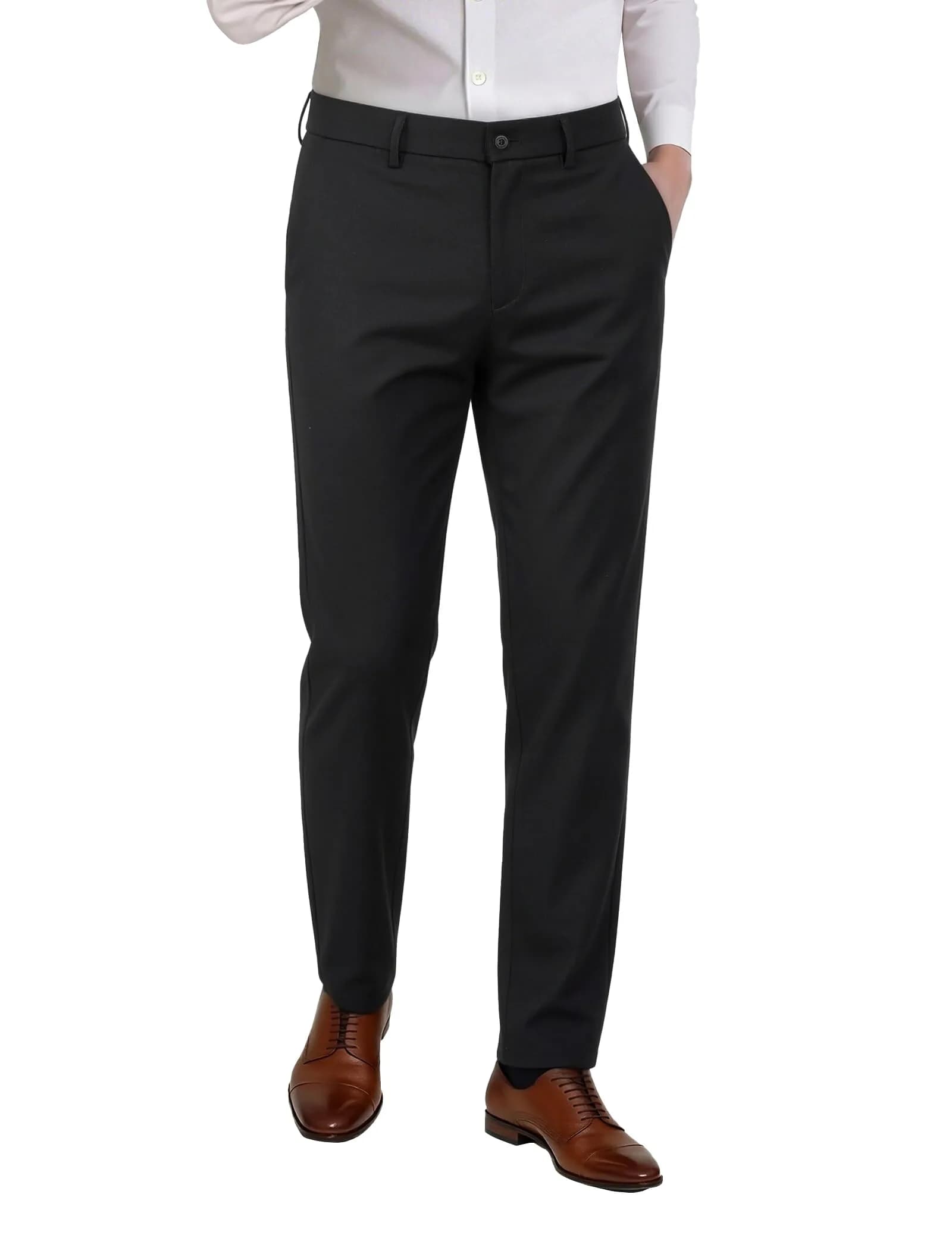 Plaid&Plain Men’s Slim Fit Dress Pants Stretch Dress Pants 8101Black 33x28 | Modern Slim Fit with Wrinkle-Free Comfort — Black