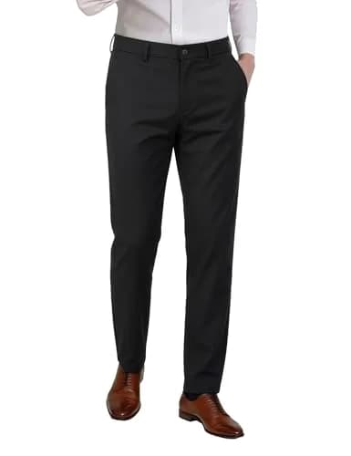 Plaid&Plain Men’s Slim Fit Dress Pants Stretch Dress Pants 8101Black 33x28 | Modern Slim Fit with Wrinkle-Free Comfort thumbnail 1