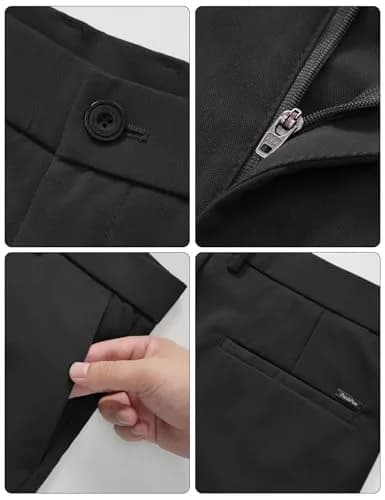 Plaid&Plain Men’s Slim Fit Dress Pants Stretch Dress Pants 8101Black 33x28 | Modern Slim Fit with Wrinkle-Free Comfort thumbnail 6