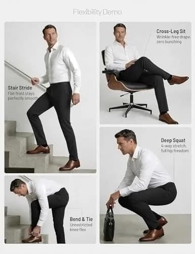 Plaid&Plain Men’s Slim Fit Dress Pants Stretch Dress Pants 8101Black 33x28 | Modern Slim Fit with Wrinkle-Free Comfort thumbnail 7