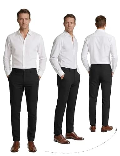 Plaid&Plain Men’s Slim Fit Dress Pants Stretch Dress Pants 8101Black 33x28 | Modern Slim Fit with Wrinkle-Free Comfort thumbnail 2