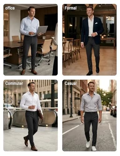 Plaid&Plain Men’s Slim Fit Dress Pants Stretch Dress Pants 8101Black 33x28 | Modern Slim Fit with Wrinkle-Free Comfort thumbnail 3