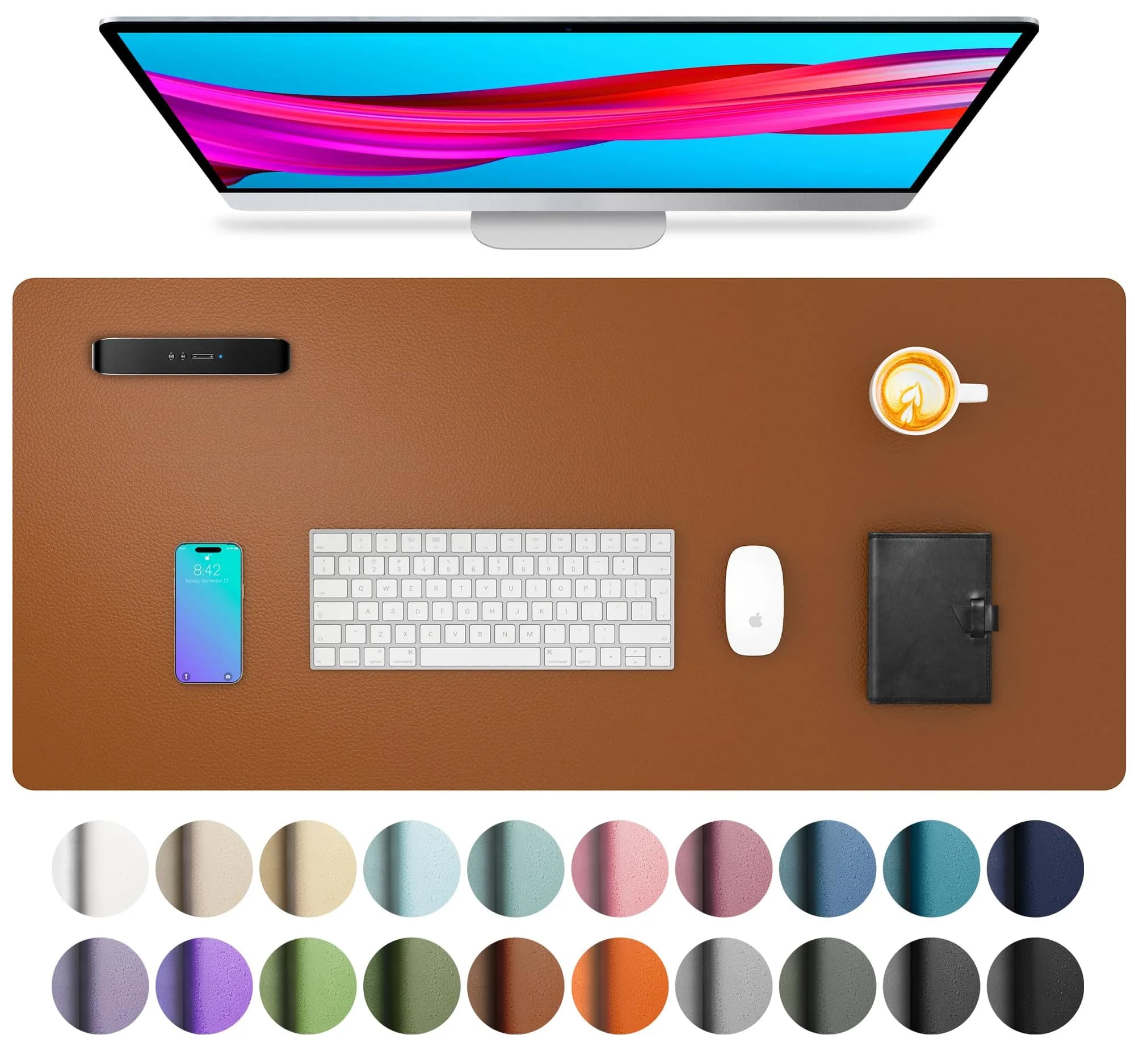 Aothia Brown PU Leather Desk Pad Protector, 23.6" x 13.7" - Stylish Desk Protection - main product image