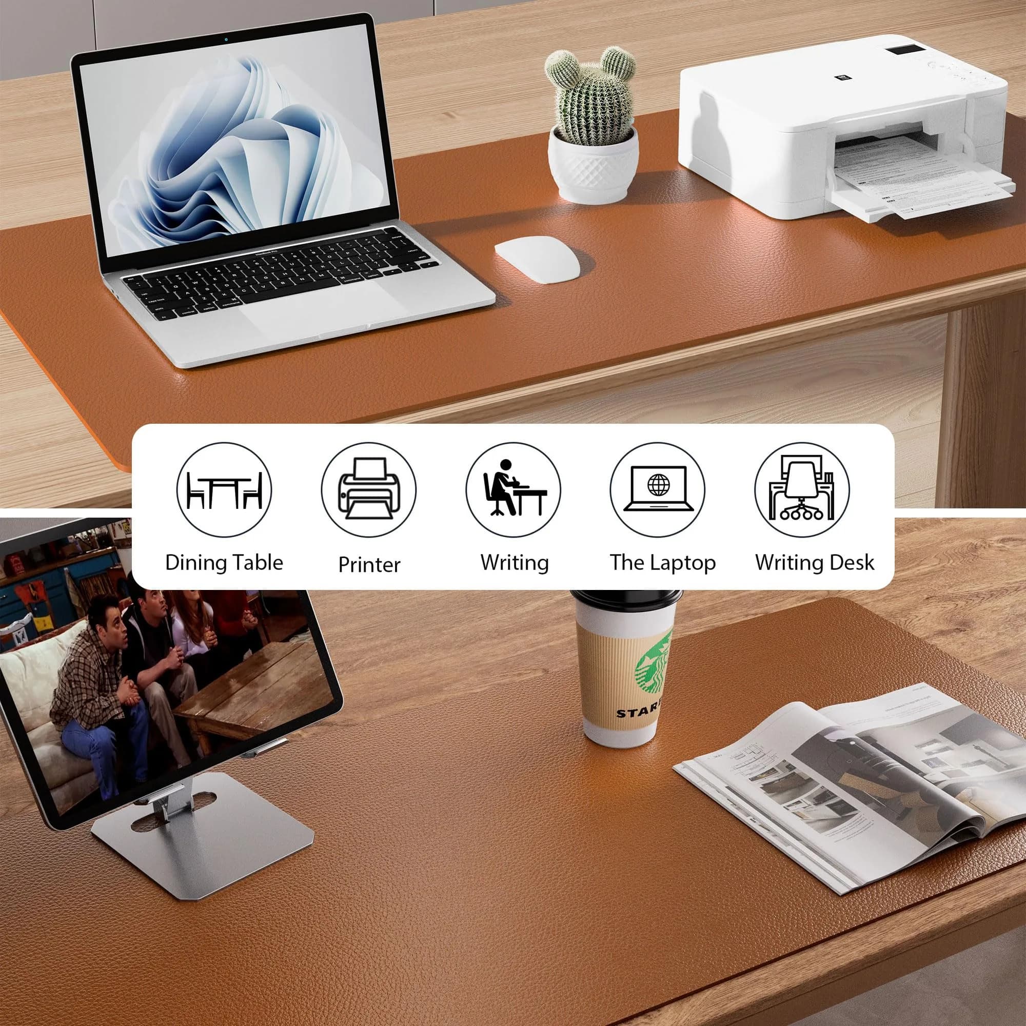 Aothia Brown PU Leather Desk Pad Protector, 23.6" x 13.7" - Stylish Desk Protection - view 5