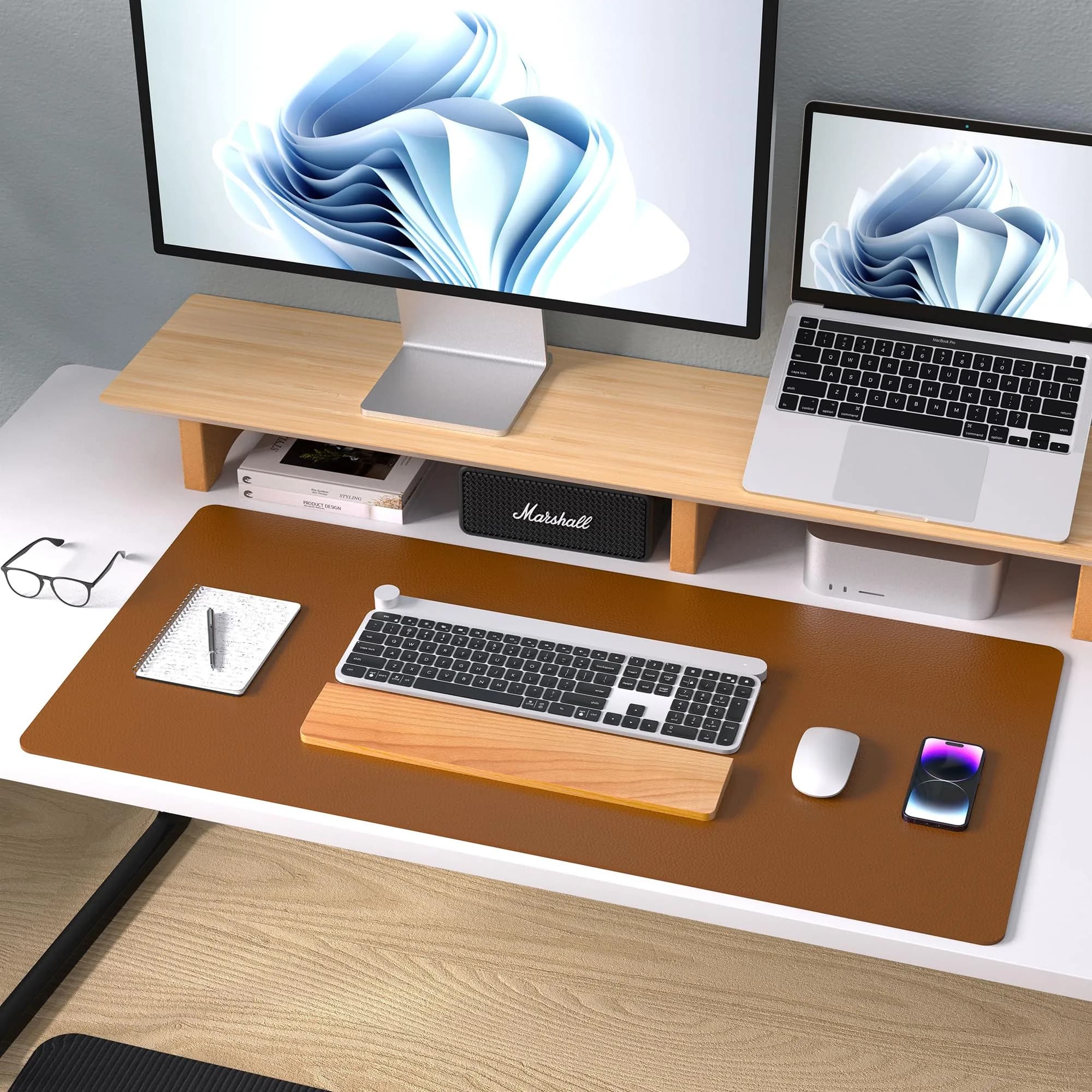 Aothia Brown PU Leather Desk Pad Protector, 23.6" x 13.7" - Stylish Desk Protection - view 9