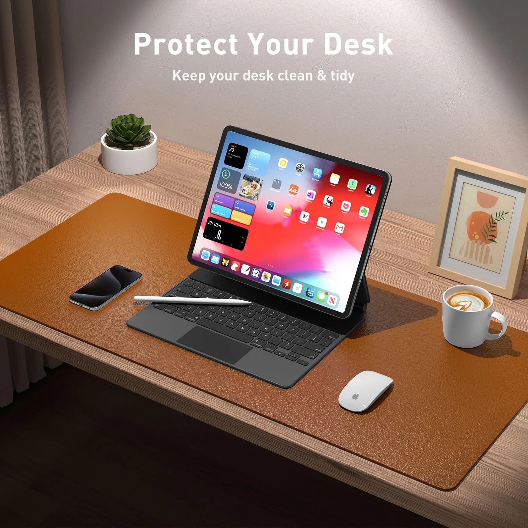 Aothia Brown PU Leather Desk Pad Protector, 23.6" x 13.7" - Stylish Desk Protection - view 3