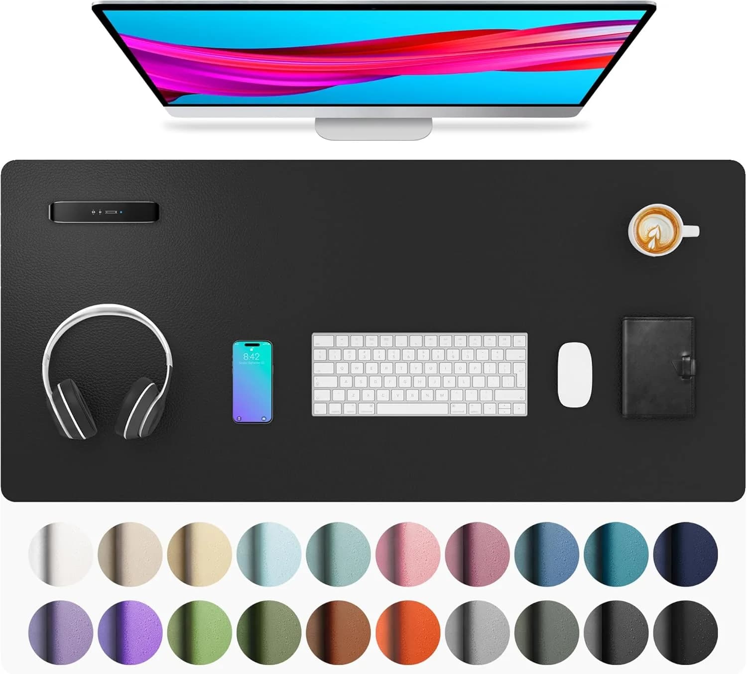 Aothia Black Leather Desk Pad Protector, 36" x 17" | Protects Desk from Scratches, Stains, Spills, Heat - main product image