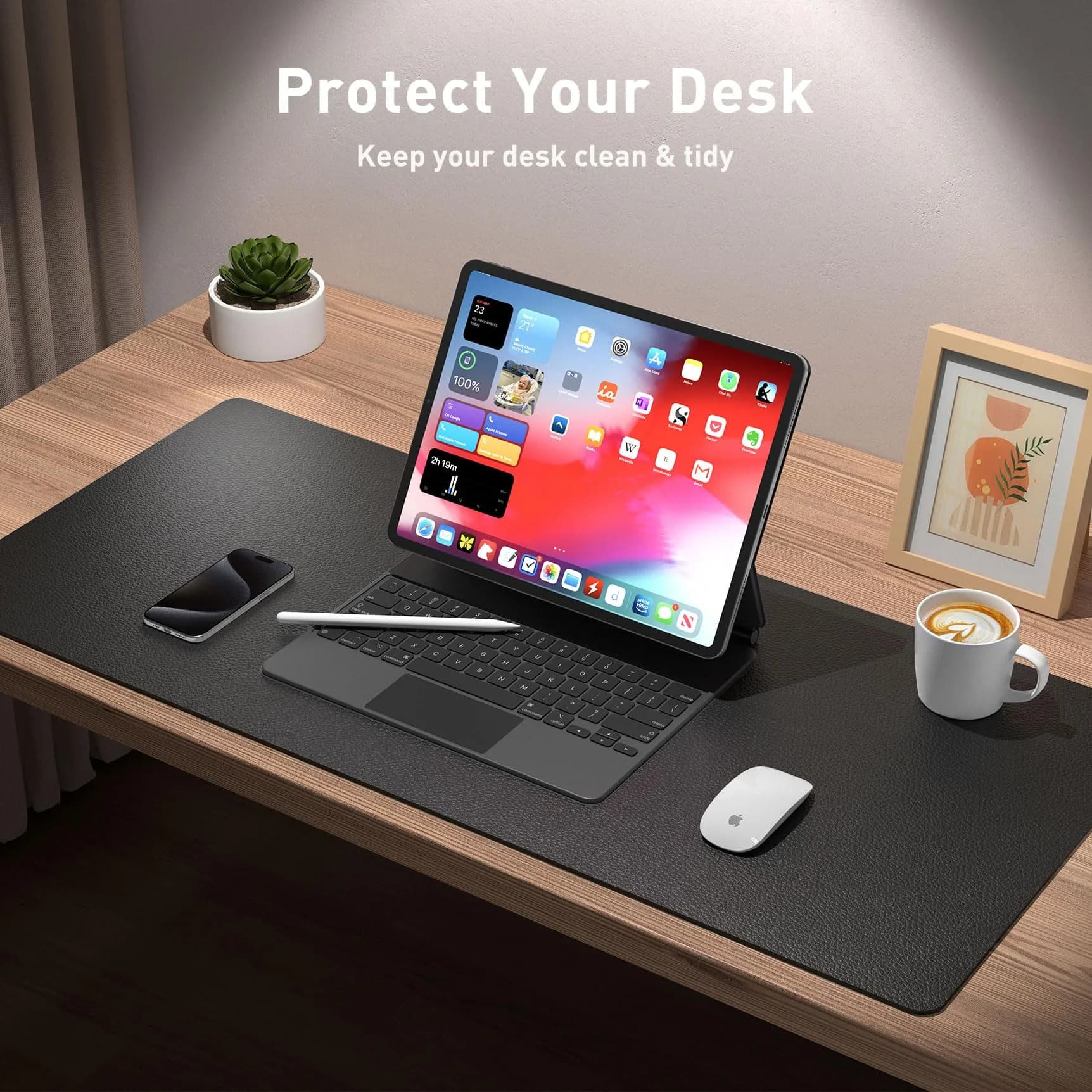 Aothia Black Leather Desk Pad Protector, 36" x 17" | Protects Desk from Scratches, Stains, Spills, Heat - view 3