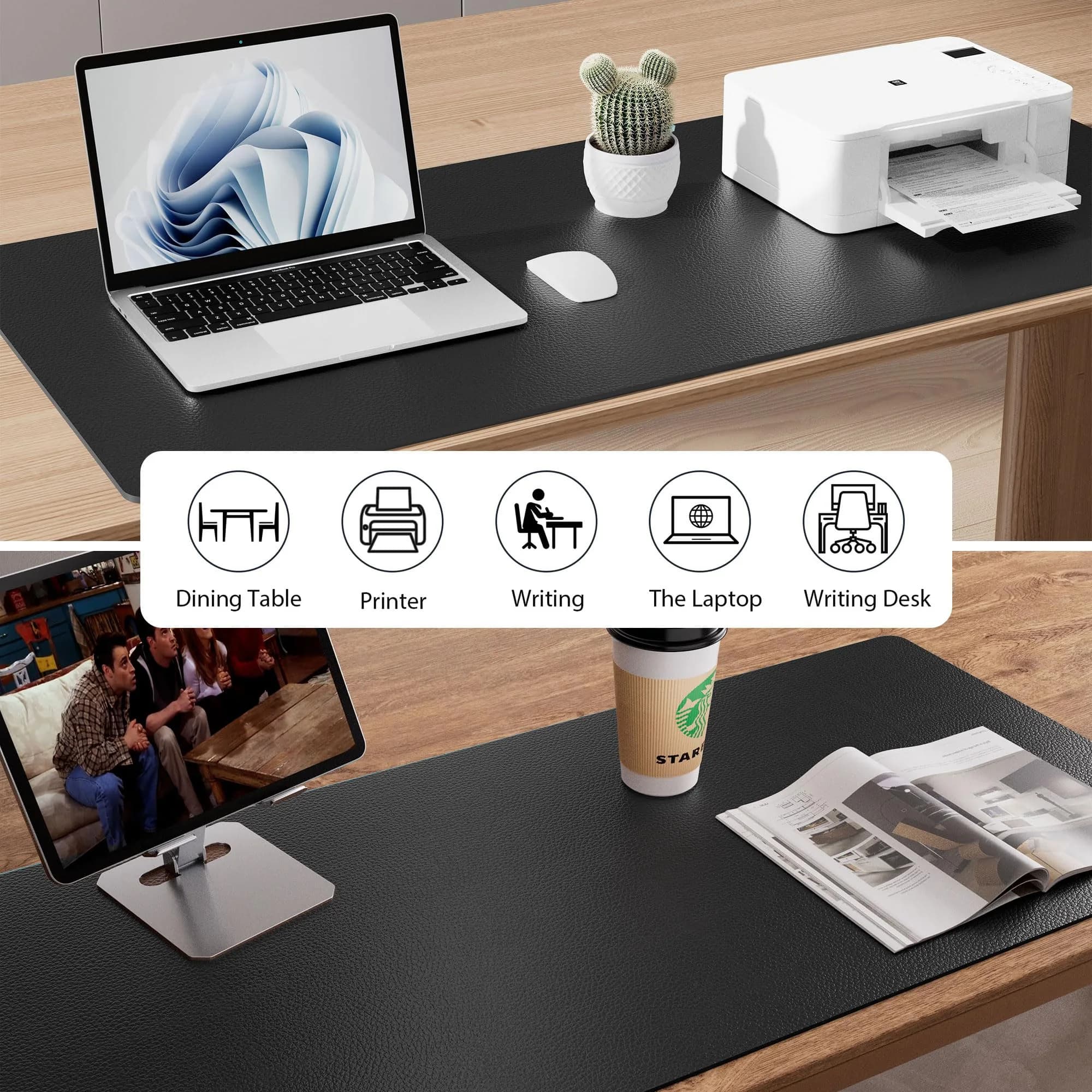 Aothia Black Leather Desk Pad Protector, 36" x 17" | Protects Desk from Scratches, Stains, Spills, Heat - view 5