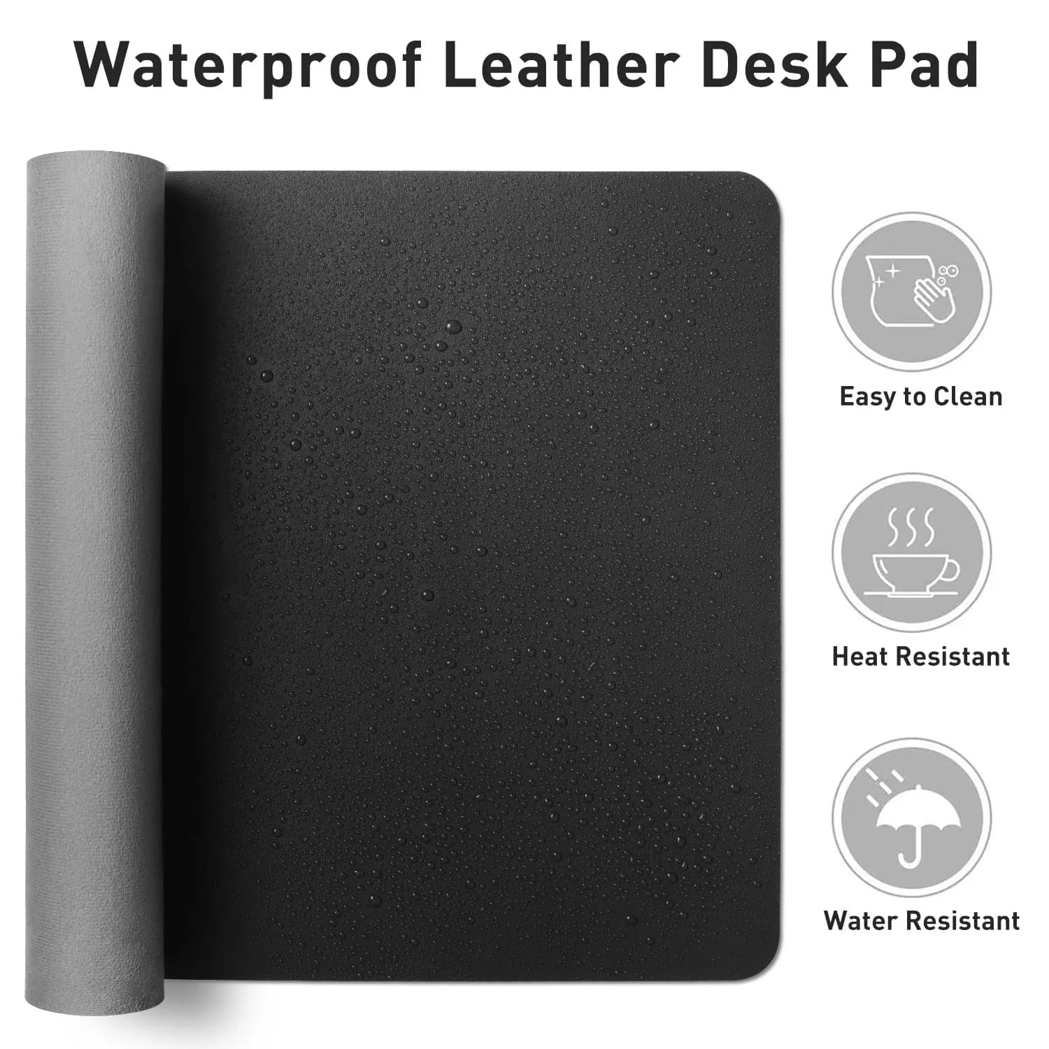 Aothia Black Leather Desk Pad Protector, 36" x 17" | Protects Desk from Scratches, Stains, Spills, Heat - view 6