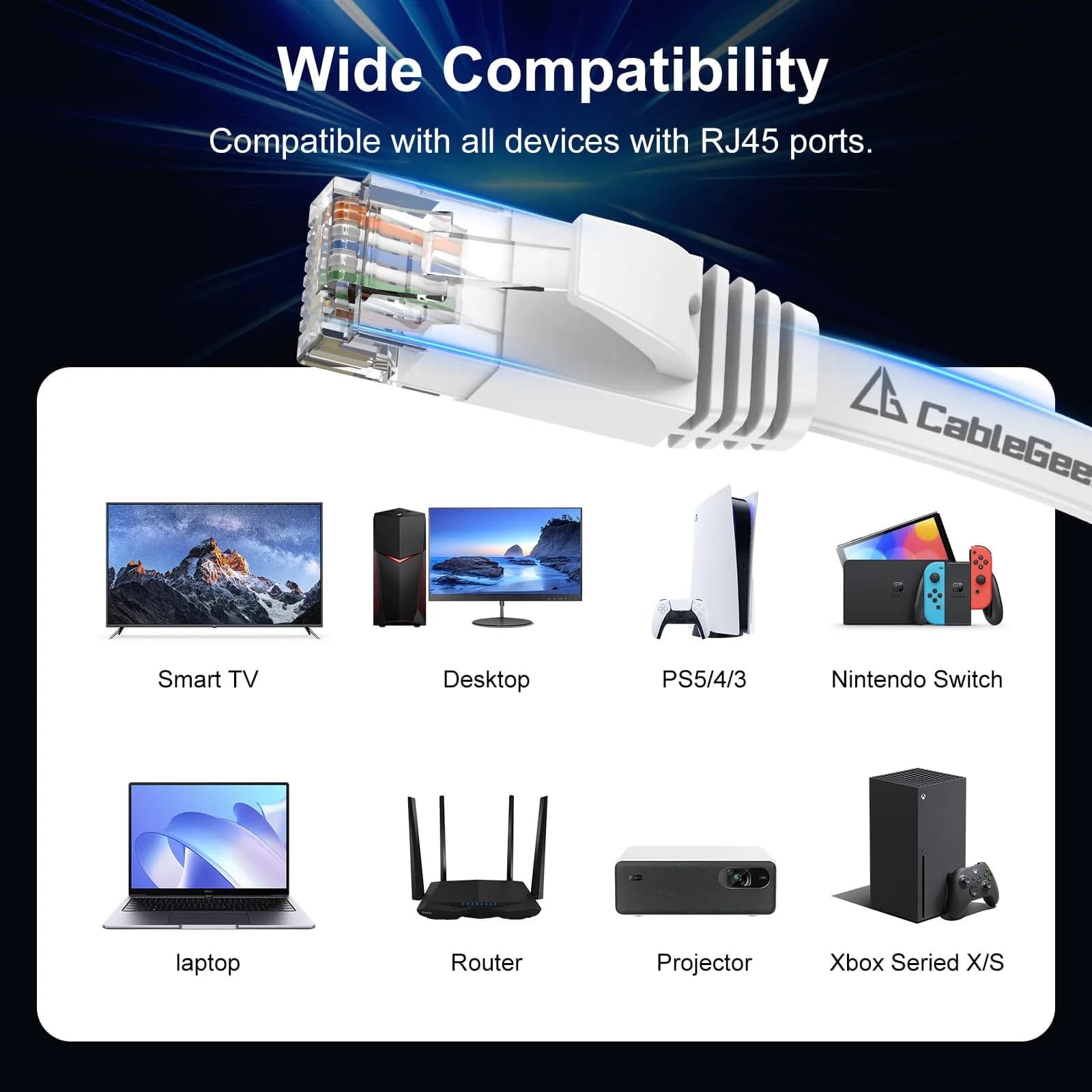 CableGeeker Flat Cat 6 Ethernet Cable 1.5ft (0.46m) 6-Pack | 10Gbps High-Speed Network Cable - view 7