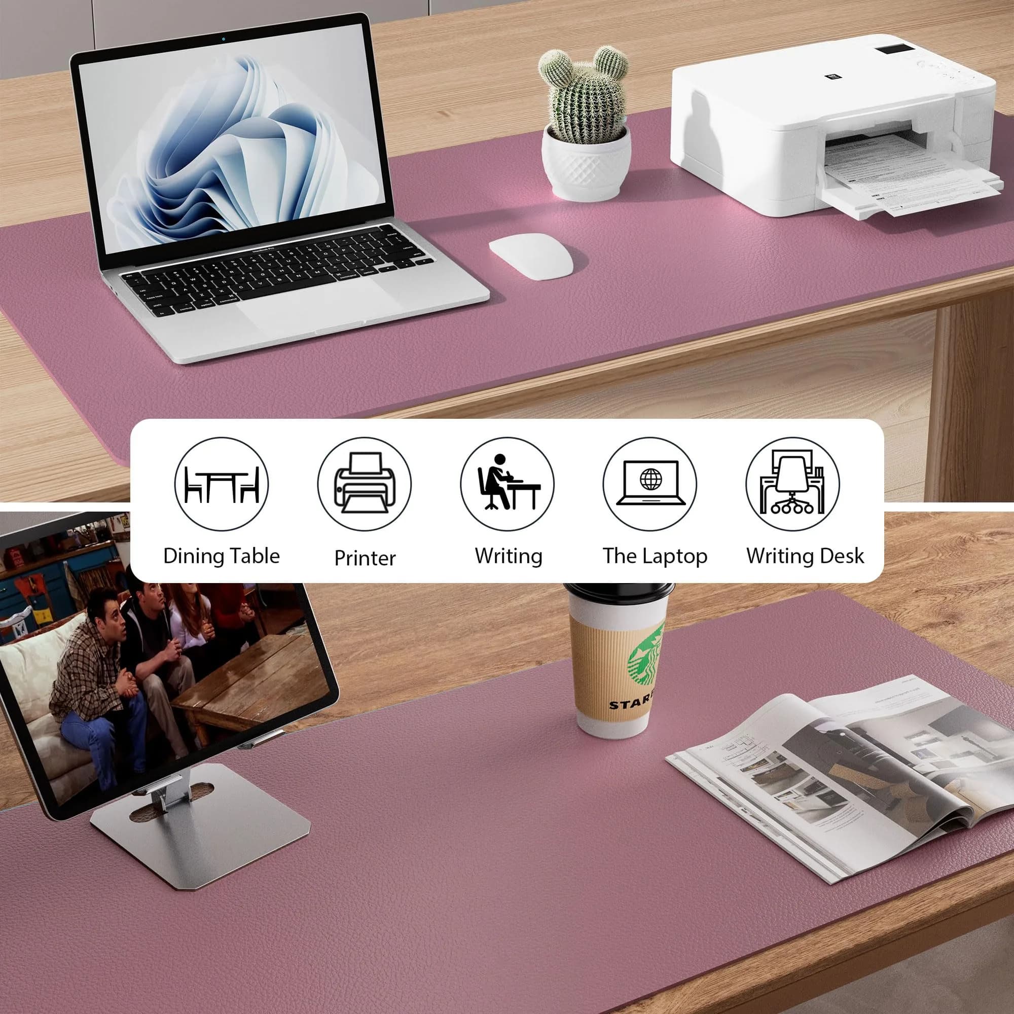 Aothia Dark Pink Desk Pad Protector 91cm x 43cm (36" x 17") | Smooth PU Leather for Office & Home - view 5