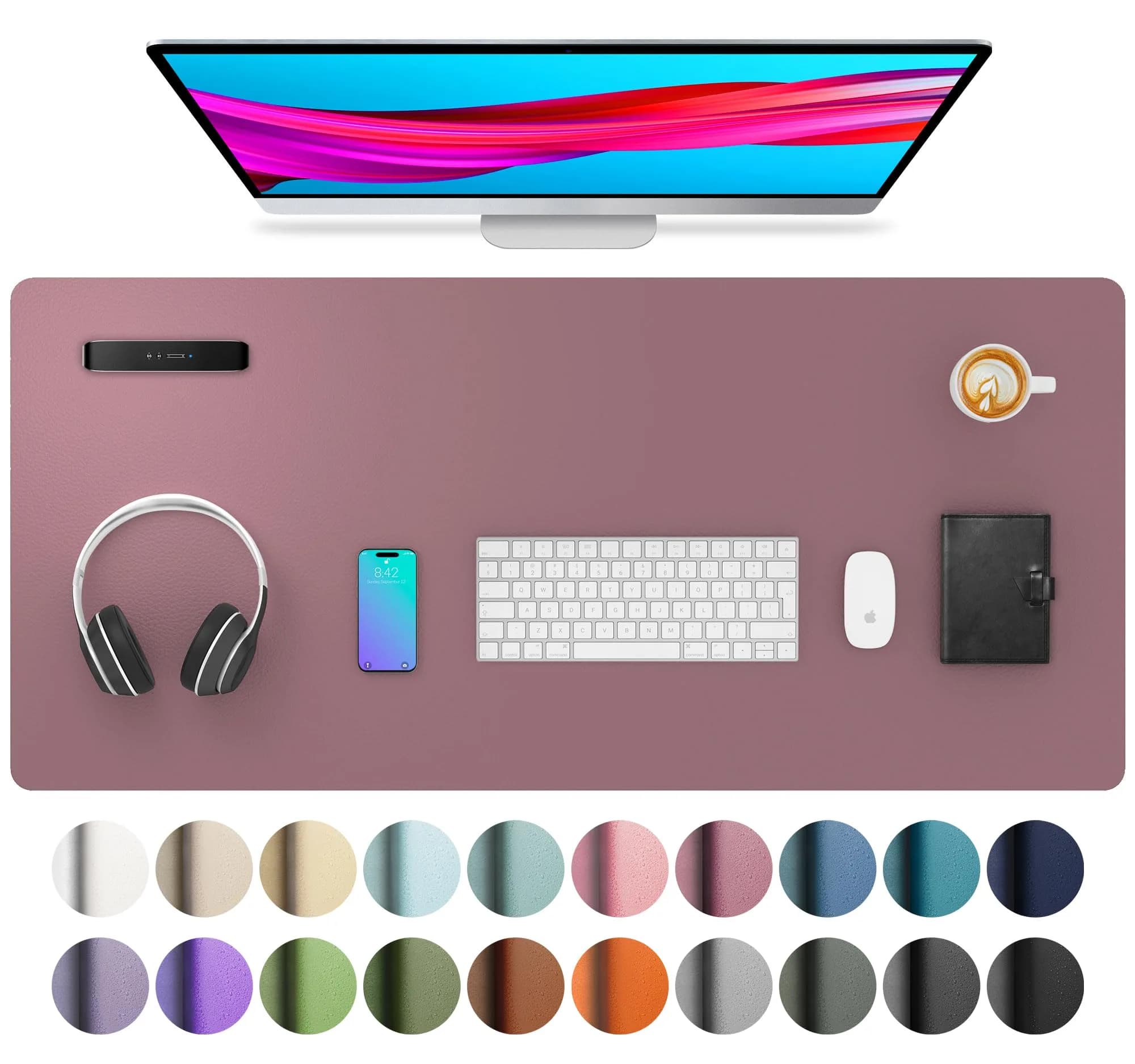 Aothia Dark Pink Desk Pad Protector 91cm x 43cm (36" x 17") | Smooth PU Leather for Office & Home - main product image