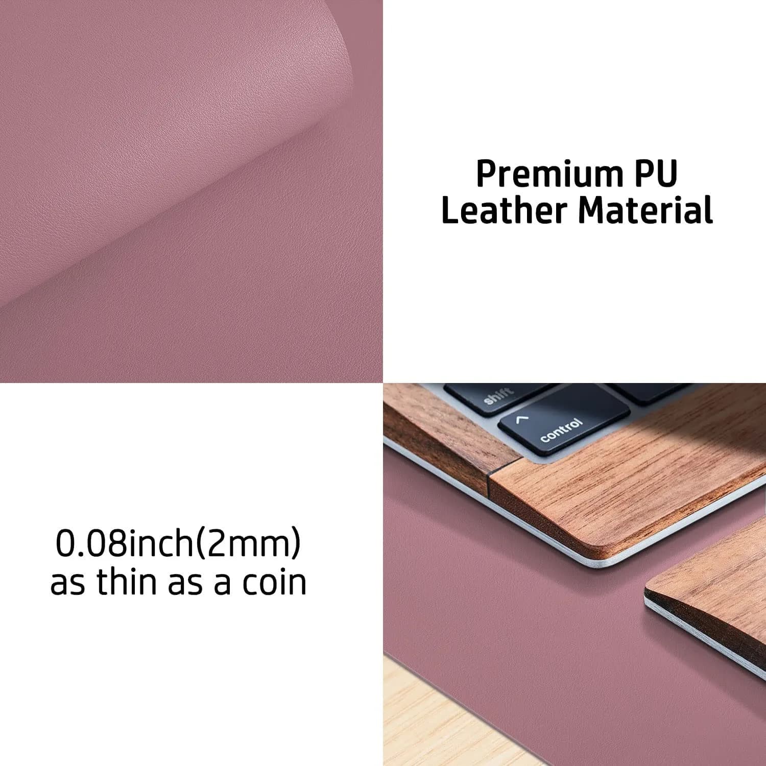 Aothia Dark Pink Desk Pad Protector 91cm x 43cm (36" x 17") | Smooth PU Leather for Office & Home - view 7