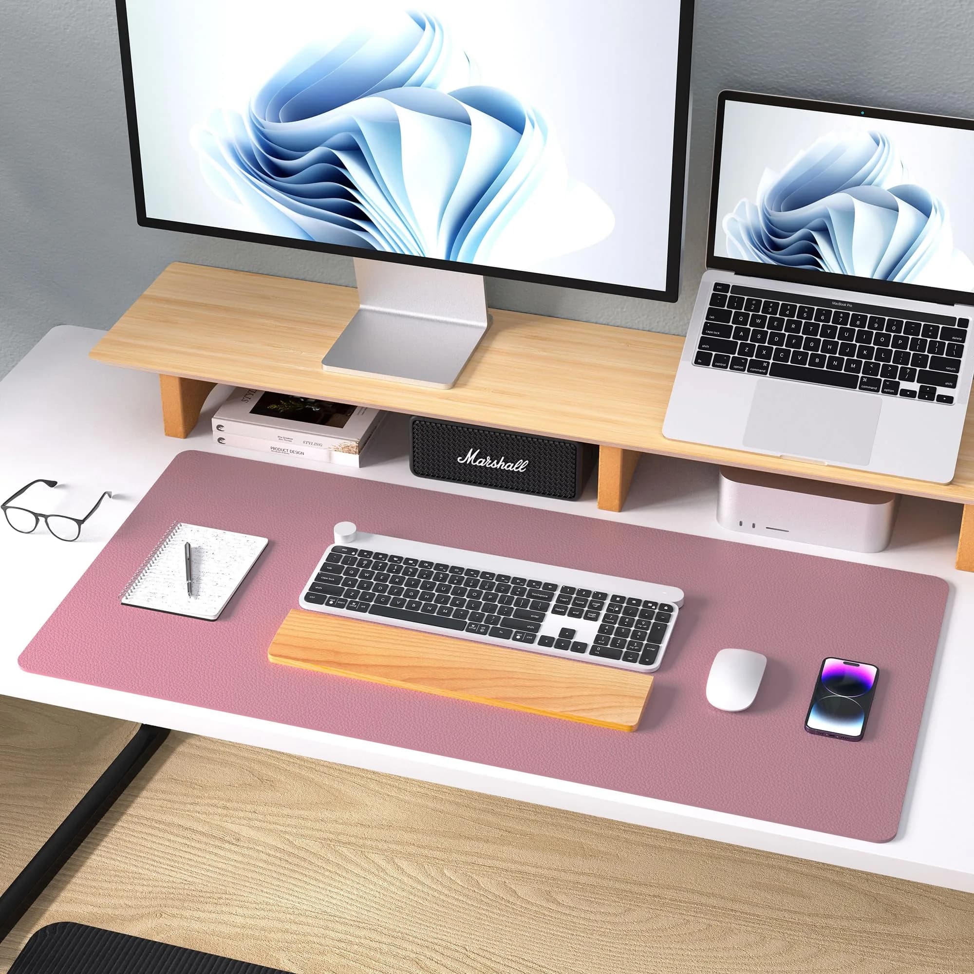 Aothia Dark Pink Desk Pad Protector 91cm x 43cm (36" x 17") | Smooth PU Leather for Office & Home - view 9