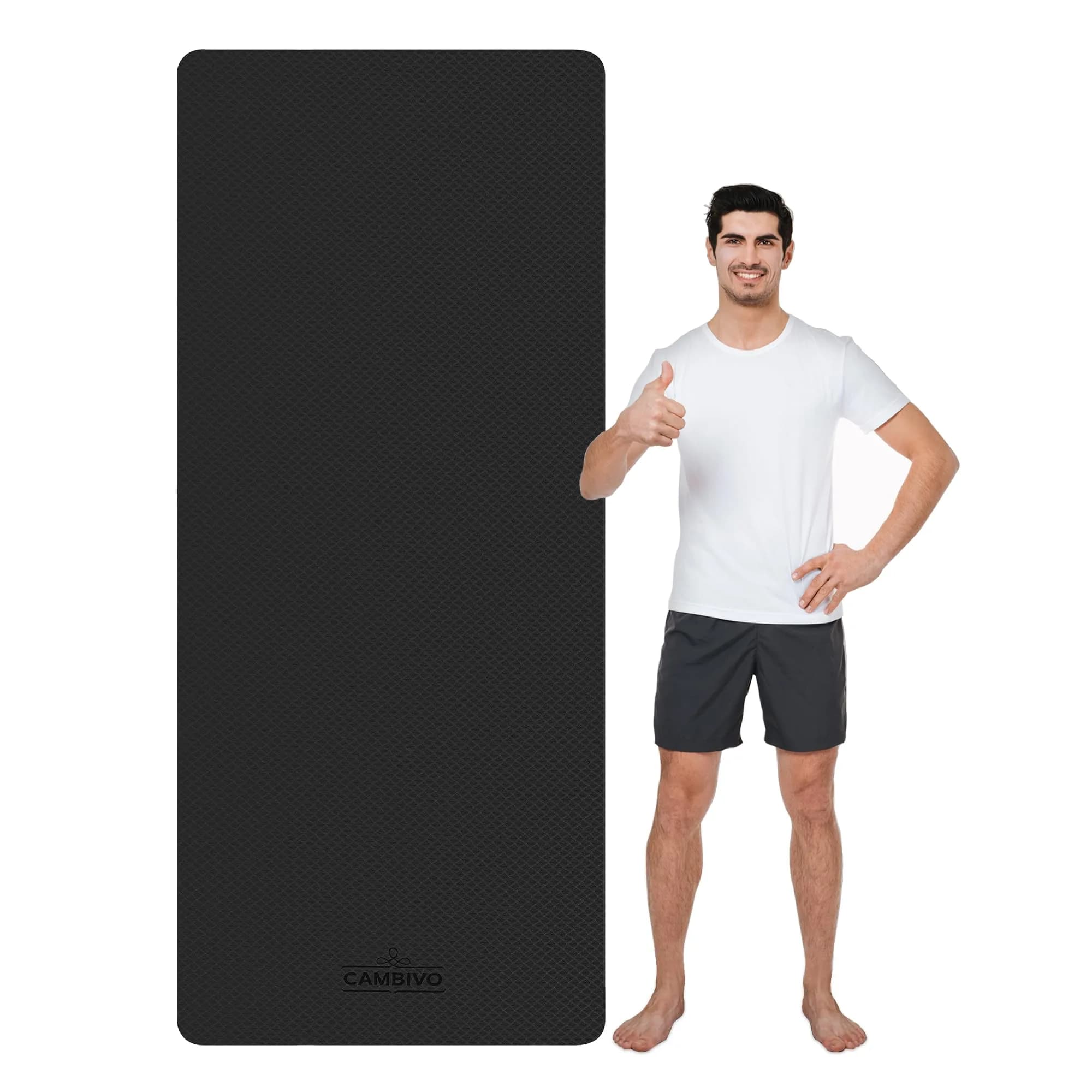 CAMBIVO Yoga Mat for Men and Women | Extra Long & Wide 213cm x 81cm | Non Slip, 6mm Thick — Dark Black