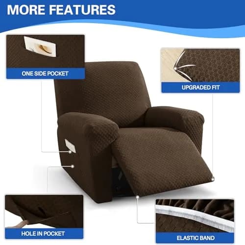 MAXIJIN Recliner Slipcovers 4 Pieces | Stretch Jacquard Fitted Protector for Kids & Pets thumbnail 4